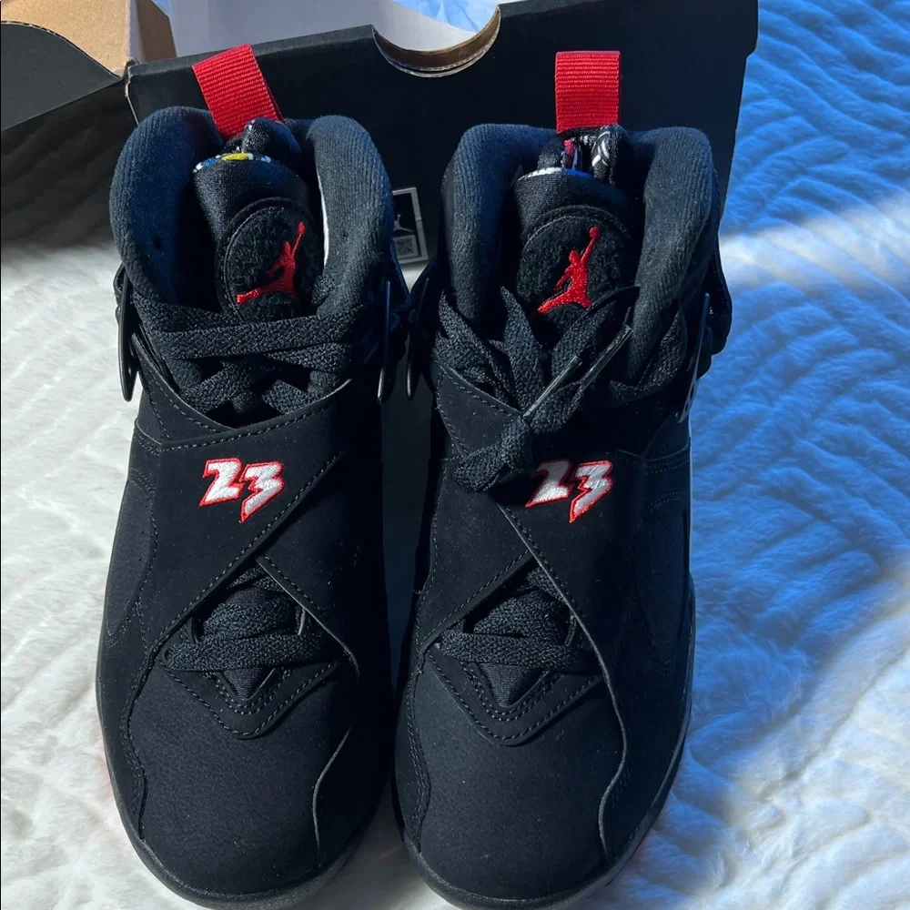 Jordan Kids Black and Red High-Top 8 Retro (GS) Sneakers